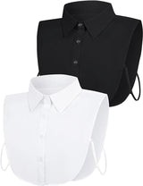Set of 2 Women's Shirt Collars - Detachable Pointed Collar Basic - Collars for Women - Detachable Women's Collars to Wear Undergarments - Shirt Collar - Shirt Collar - Faux Detachable Collar - Shirt Replacement - One Size Adjustable - Black and White