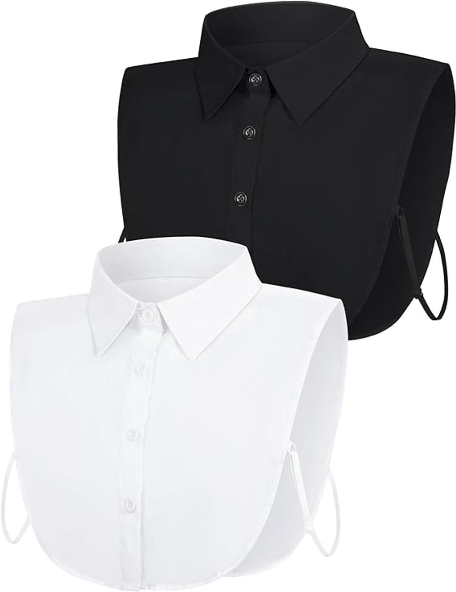 Set of 2 Women's Shirt Collars - Detachable Pointed Collar Basic - Collars for Women - Detachable Women's Collars to Wear Undergarments - Shirt Collar - Shirt Collar - Faux Detachable Collar - Shirt Replacement - One Size Adjustable - Black and White