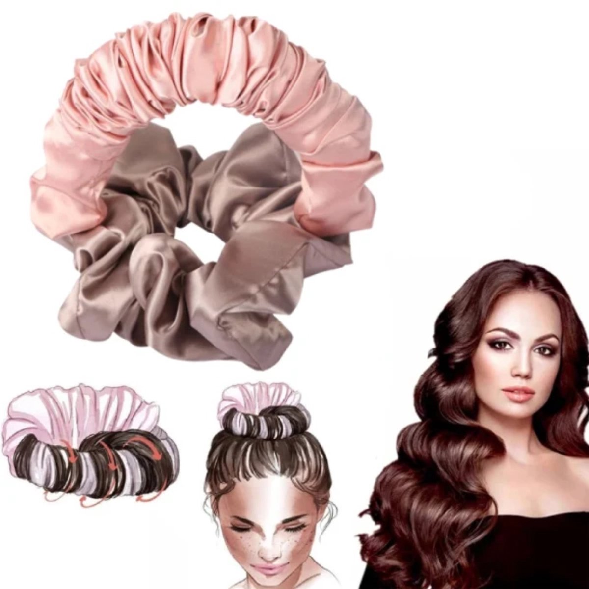 Heatless Curls - Heat-Free Curling Headband - DIY Hair Styling Tools - Curls Without Heat - Hair Curler - Soft Silk Ribbon - Hair Curler For Long Hair - Sleep Hair Rollers Wave - Curls Lazy Curling Iron Set - Curly Hair Products - Pink