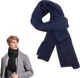 Knitted Scarf for Women & Men - Warm Winter Scarf - Small Scarf - Unisex - Oblong Scarf - Wool Scarf - Winter Warm & Soft - Men's Scarf - Women's Scarf - Finely Woven Scarf - Classic Scarf - Blue - 185 X 30 Cm