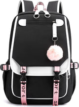 Girls School Student School Bag Outdoor Backpack With USB Charging Port, Black White - School Bag - Backpack - Rucksack - School - Girls - Boys - Teenagers - Book Bag - Girl's Backpack - Backpacks - Rucksack For Children - Waterproof - Laptop Backpack