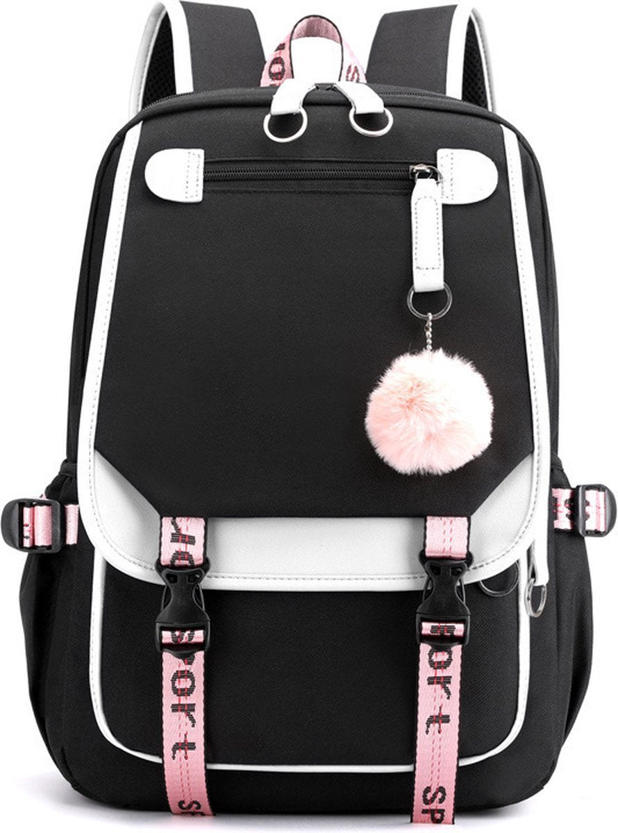 Girls School Student School Bag Outdoor Backpack With USB Charging Port, Black White - School Bag - Backpack - Rucksack - School - Girls - Boys - Teenagers - Book Bag - Girl's Backpack - Backpacks - Rucksack For Children - Waterproof - Laptop Backpack