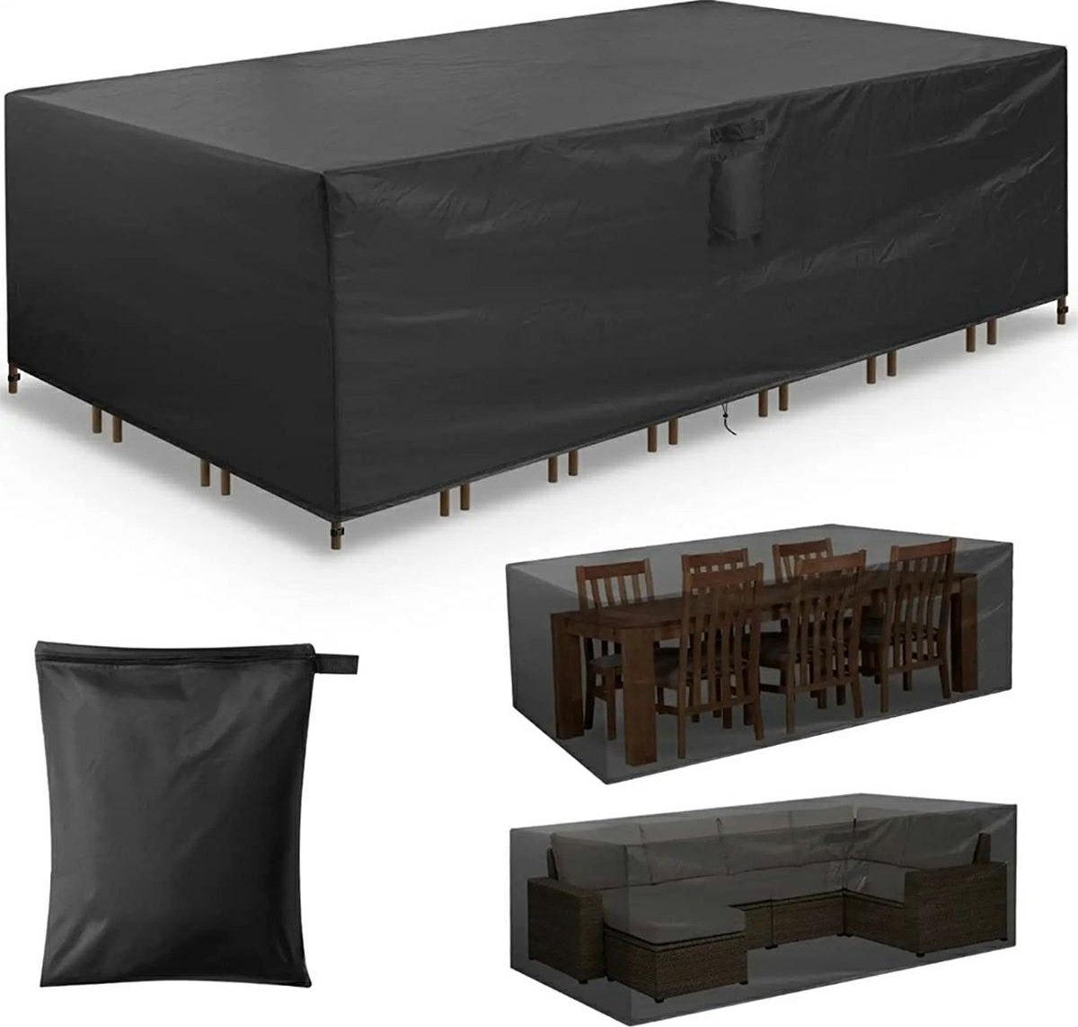 Waterproof Garden Set Protective Cover with Drawstring and Good Drainage - W242 x L160 x H100CM - Black Garden Furniture Cover - Garden Furniture Cover - Garden Set Cover - Lounge Set Cover - Garden Table Cover