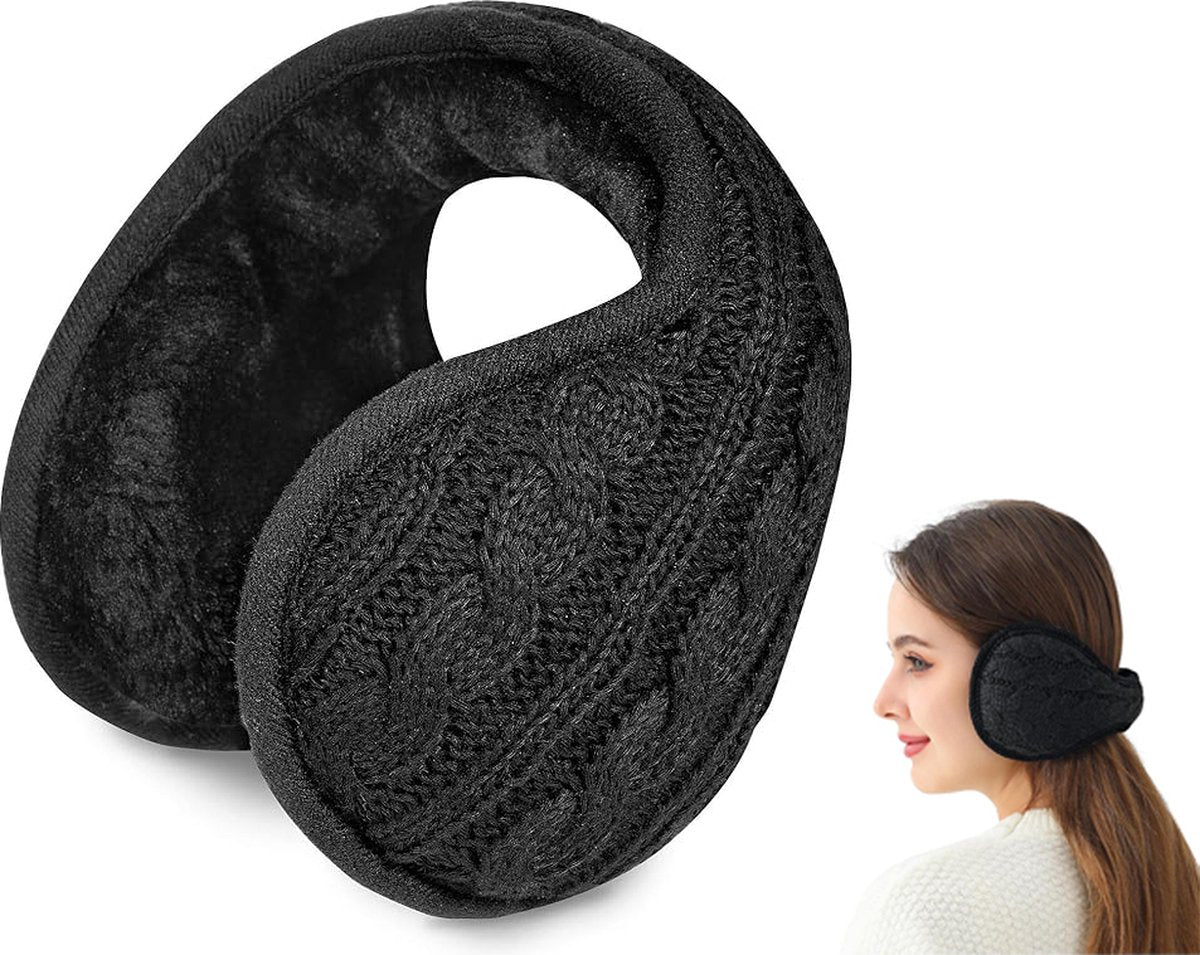 Warm Ear Warmers - Ear Warmer - Classic Winter Ear Warmers - Fleece Ear Warmers - Wraparound Sturdy Soft Comfortable Plush - Fleece Headband - Ear Warmer Hat - Sports Headband Hairband - Cycling Walking Winter Sports - Unisex - Women / Men - Black