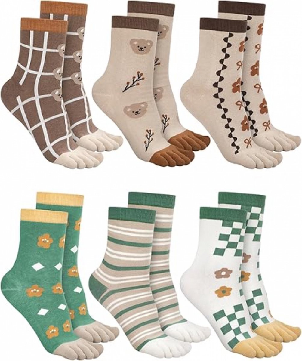 Toe Socks - Women's - Toe Socks - 6 Pairs - Cotton - Yoga Socks - Smooth Toe Seam - No Annoying Seams - Toe Socks - Toesocks - Ladies - Runner Toe Socks - Sneaker Socks - Antibacterial - Breathable - Elasticity - Comfortable Socks