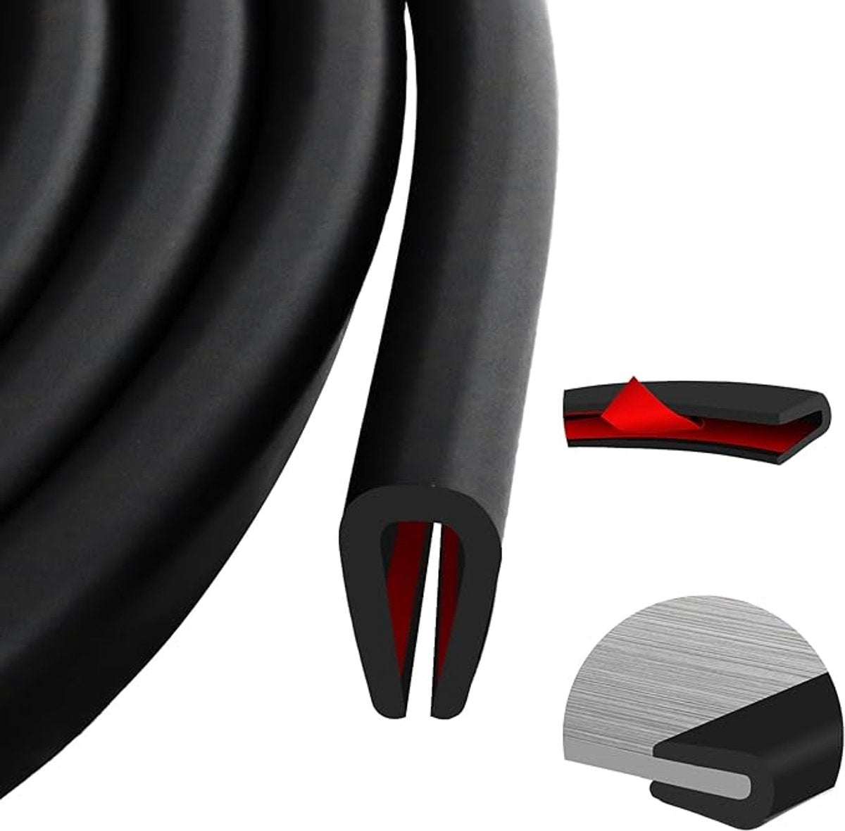 U-shaped rubber seal - Rubber profile - Flexible U-shaped rubber profile - Door edge protection strip - Snap-on rubber - Edge protection - Door panel protection - Baby safety - Table corner (3 m - 2 mm)