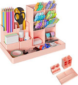 Pen Tray - 13 Compartments - Pen Holder - Desk Organizer - Pen Trays - Desk Organizer - Pen Case - Plastic - Removable - Storage System - Letter Tray - Desk Accessories - Pink