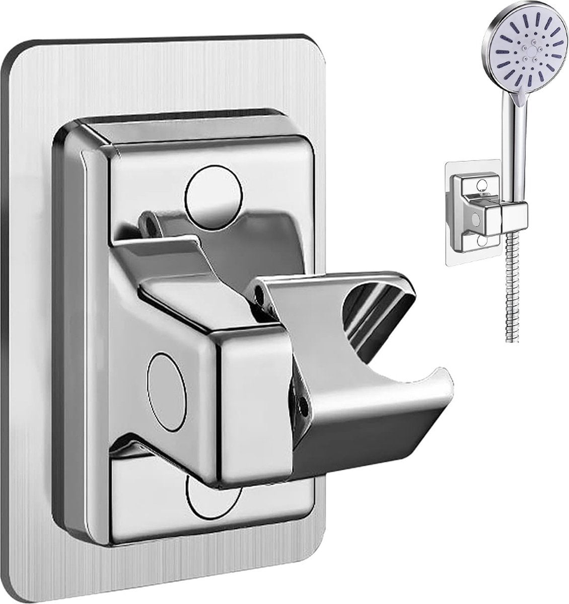 Shower Head Holder - 360° Adjustable - Hand Shower Holder - Strong Paste - Water Resistant - No Drilling Required - Moisture Resistant - Self-Adhesive - Rotatable - Chrome - Universal - Shower Rail - For Bathroom Replacement Shower Head Holder