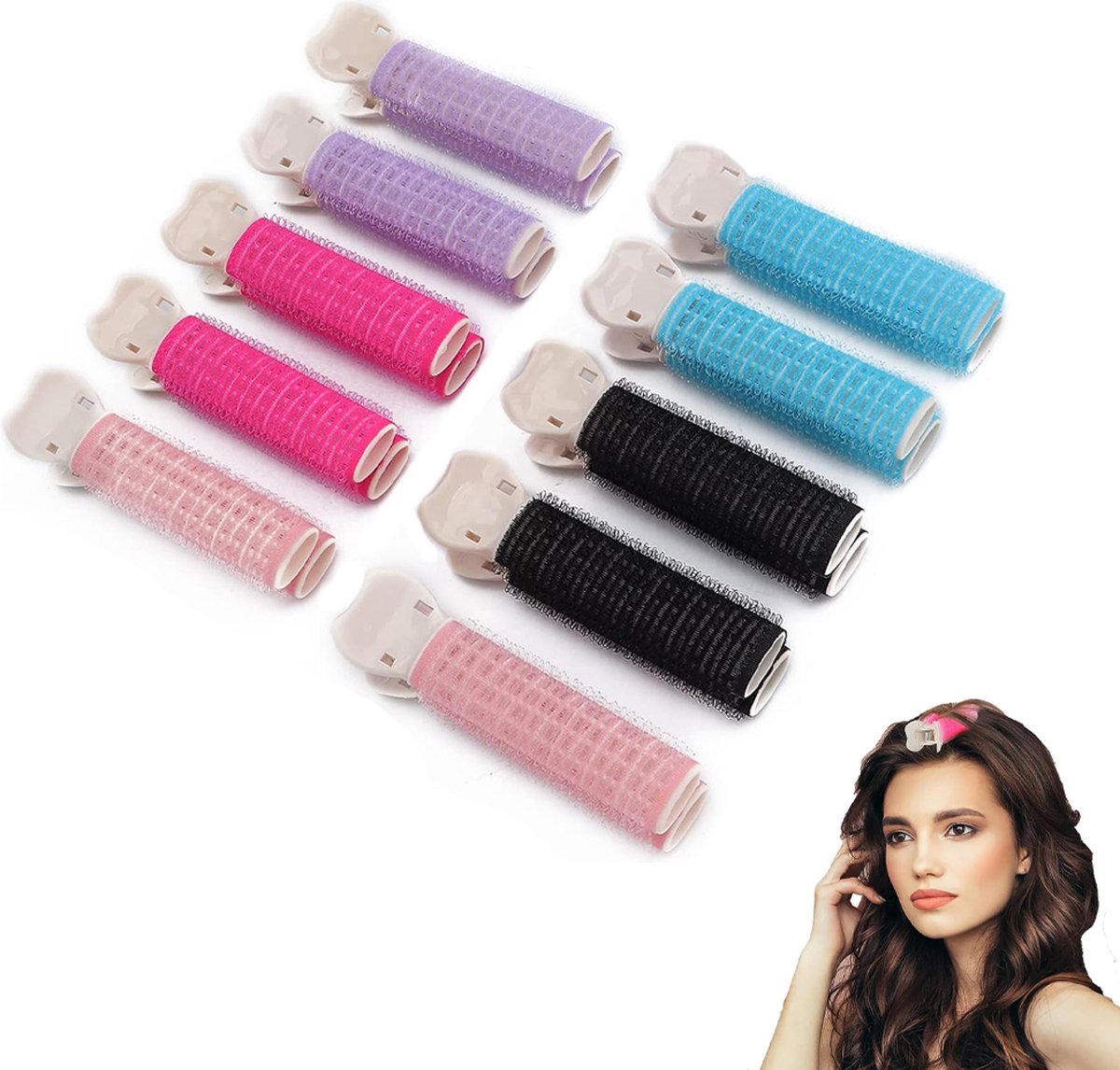 Volume Clips - 10 Pieces - Hair Clips - Hair Rollers - Heatless Curls - Curls Without Heat - Adhesive Rollers - Fixing Clip - Rollers - Curlers - Self-Adhesive - Heatless Curls - Volume Clips - For All Hair Types - No Damage to the Hair