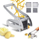French Fry Cutter - Potato Cutter - Vegetable Cutter - 2 Inserts - Non-Slip Rubber Base - Dishwasher Safe - With Soft-Touch Handle - Effortless Vegetable Sticks - 9 and 12 mm - Stainless Steel - Sturdy - Professional