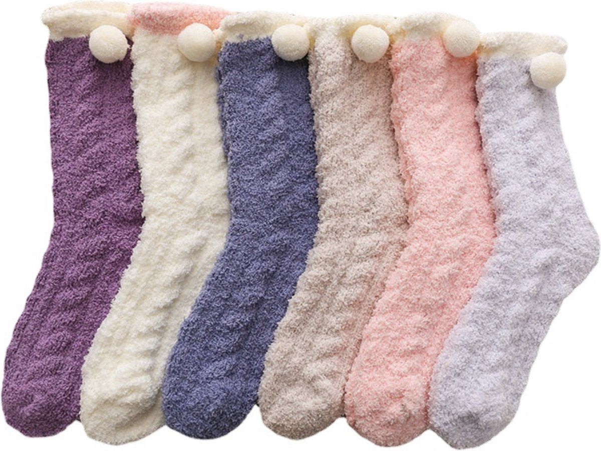 House Socks - 6 Pairs - Women's House Socks - Anti-Slip Socks - Fleece Socks - Thick Socks - One Size - 35-40 - Thick - Bed Socks - Fluffy Socks - Heated Socks - Lined Socks - Winter Socks - Gift Idea