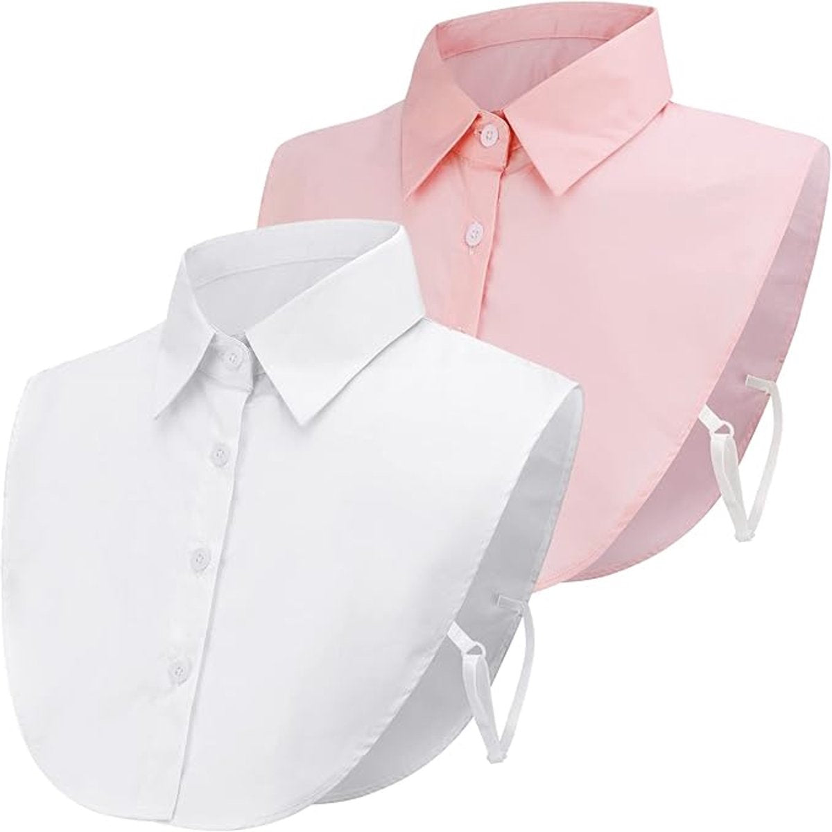 Set of 2 Women's Shirt Collars - Detachable Pointed Collar Basic - Collars for Women - Detachable Women's Collars to Wear Undergarments - Shirt Collar - Shirt Collar - Faux Detachable Collar - Shirt Replacement - One Size Adjustable - Pink and White