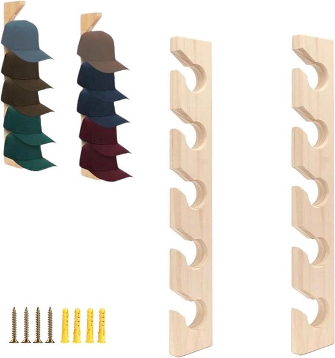Hat Rack - 2 Pieces - Cap Rack - Cap Holder - Storage for Caps and Holders - Organizer for Caps - Coat Hook - Wall Coat Rack - Wall Hooks - Clothes Hooks - Towel Hook - Kitchen Hook - For Various Hats - Includes Screws