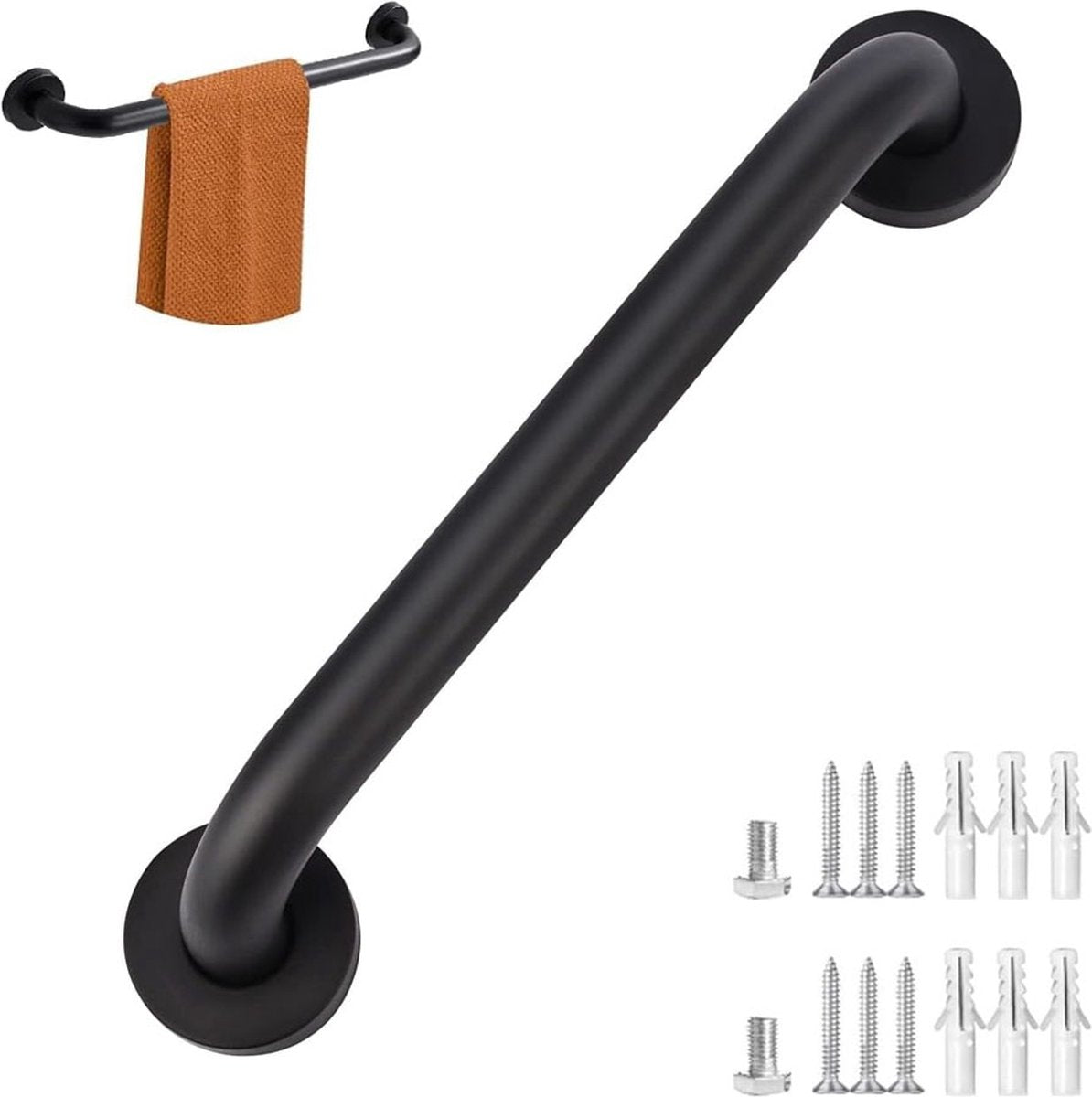 Wall Grab Bar - Extra Grip - Handle / Wall Grab Bar for Bathroom / Shower / Toilet - 30 Cm - Toilet Grab Bar - Bath Grab Bar - Shower Grab Bar - Non-Slip Grab Bar - Bathroom Handle - Bathroom - Stairs - Complete Installation Accessories - Matte Black