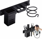 Hair Dryer Holder - With Storage Trays - Hair Dryer Holder - Hair Dryer Wall Bracket - Wall Mount - Universal - Hair Dryer Holder - Aluminum - Includes Mounting Material - Organizer For Your Hair Dryer And Straightener - Bathroom Accessories - Black