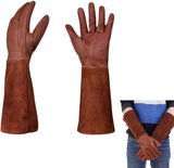 1 pair - garden gloves for ladies/gentlemen - thorn-resistant cowhide leather - rose/blackberry pruning - long forearm protection, thorn- and cut-resistant garden gloves with long, heavy leather glove