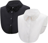 Set of 2 Women's Shirt Collars - Detachable Point Collar Basic - Collars for Women - Ruffles - Detachable Women's Collars to Wear Undergarments - Shirt Collar - Shirt Collar - Faux Detachable Collar - Shirt Replacement - One Size Adjustable - Black and Wh