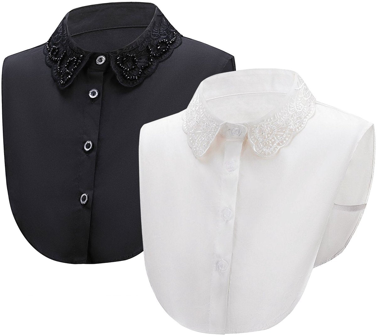 Set of 2 Women's Shirt Collars - Detachable Point Collar Basic - Collars for Women - Ruffles - Detachable Women's Collars to Wear Undergarments - Shirt Collar - Shirt Collar - Faux Detachable Collar - Shirt Replacement - One Size Adjustable - Black and Wh