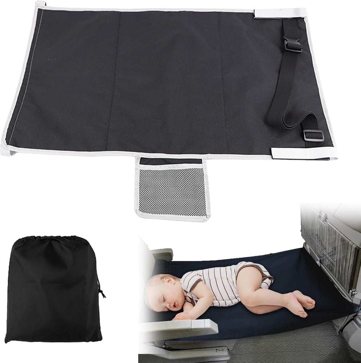 Airplane Bed - Baby Bed - Airplane Beds - Airplane Bed - Airplane Footrest - Must Have For Traveling - Ideal For Airplanes And Cars - Comfortable - Washable - Compact And Portable - Black