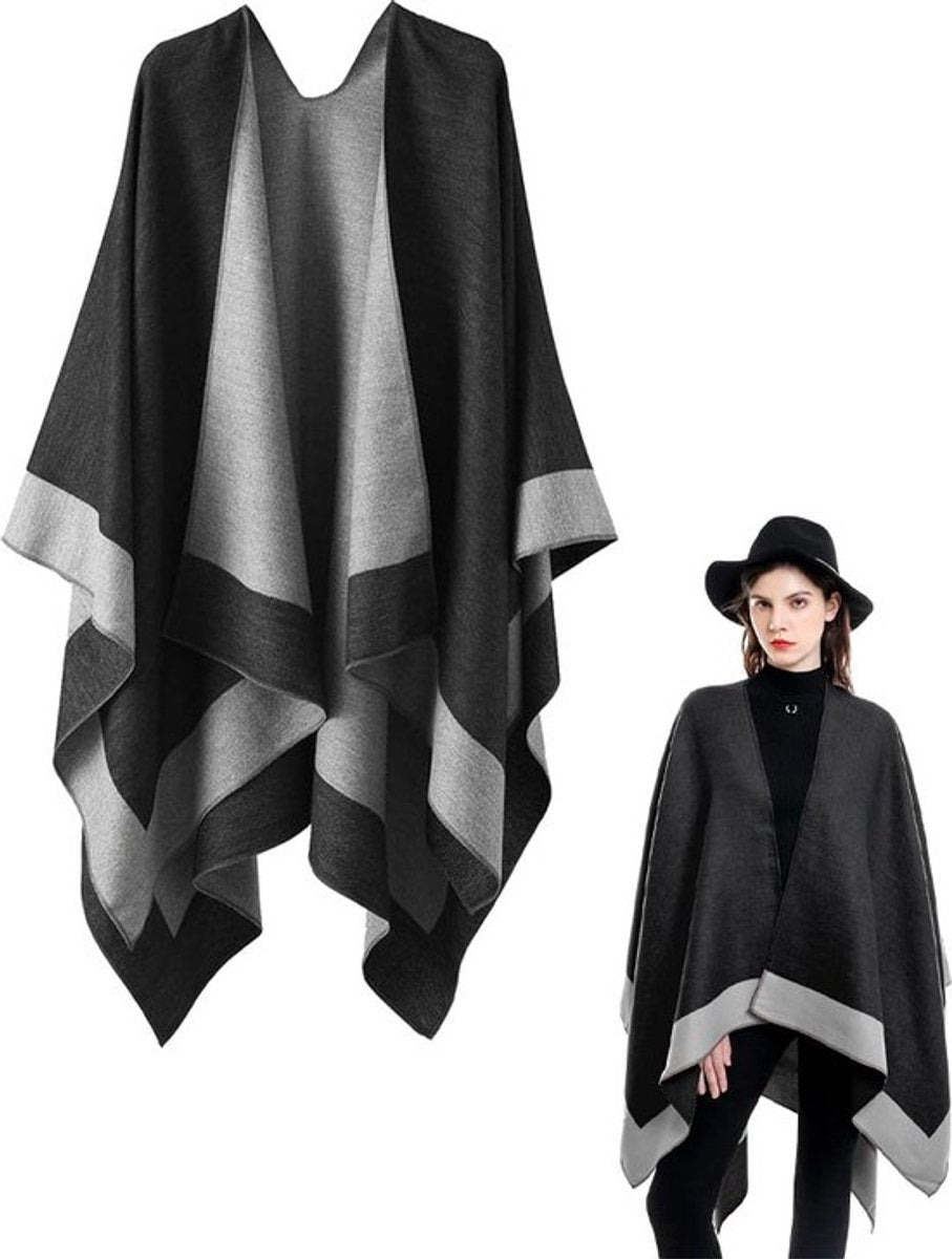 Women's Wrap - Women's Scarf - 160 x 130 Cm - Wrap Scarf - Fashion Scarf - Stole - Small Scarf - Warm Winter Scarf - Scarf for Women - Shawl - Black and Grey - Gift - Elegant