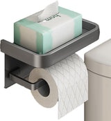 Toilet Roll Holder - With Shelf - Stainless Steel - High Load Capacity - Portable - Water Resistant - Self-Adhesive / Drilling Required - Toilet Roll Holder - Toilet Paper Holder - Tray - Grey - Incl. Screws - Easy to Install