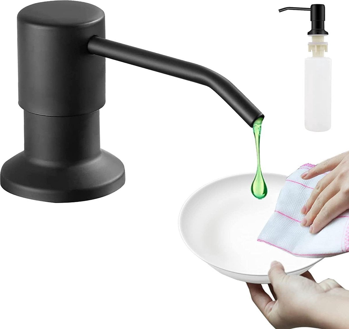Built-in Soap Dispenser - 300ML - Stainless Steel - 360° Rotatable - Convenient - Practical - Durable - Refillable Set - 26-31mm Hole In Sink Or Countertop - Curved Spout - Soap Pump - Soap Pump - For Home Countertop - Black - High Quality