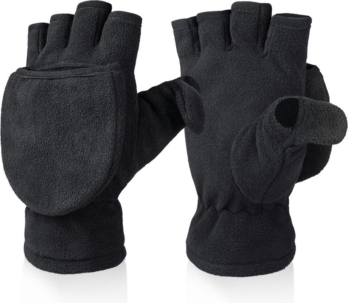 Fingerless Knitted Gloves with Hood - Winter Gloves - , Fingerless Polar Fleece Gloves - Fingerless Warm Gloves - Windproof Gloves with Flip Cover for Men and Women - 1 Pair