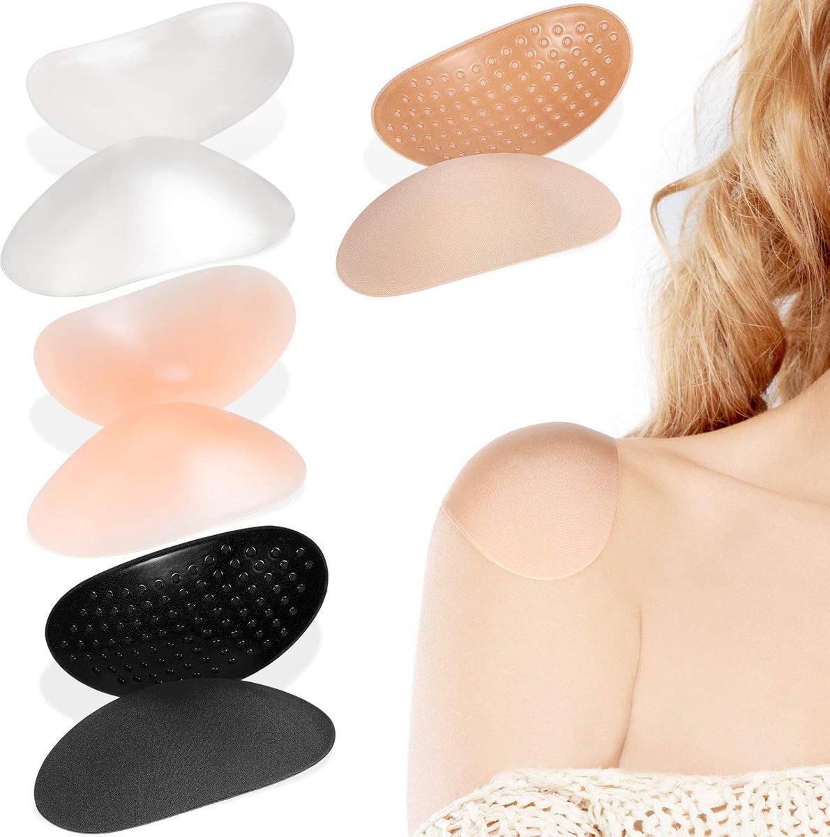 Premium Self-Adhesive Shoulder Pads - 4 Pairs - Reusable - Shoulder Pads for Women's Clothing - Shoulder Pads for Clothing - Shoulder Pads - Silicone Shoulder Pads for Dresses - Breathable - Non-Slip Shoulder Height Enhancer