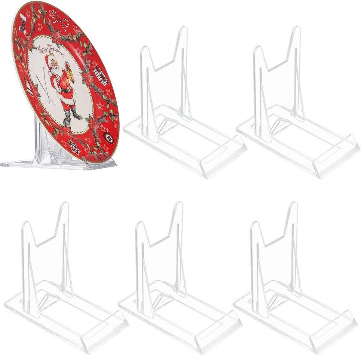 Plate Stand - 6 Pieces - Plate Rack - Plate Holder - Plate Display - Sliding Stand - Phone Holder - Business Card Holder - Book Stand - Support - Rack - Plates and Books - Cookbook Display - For Decorative Plates - Durable - Transparent