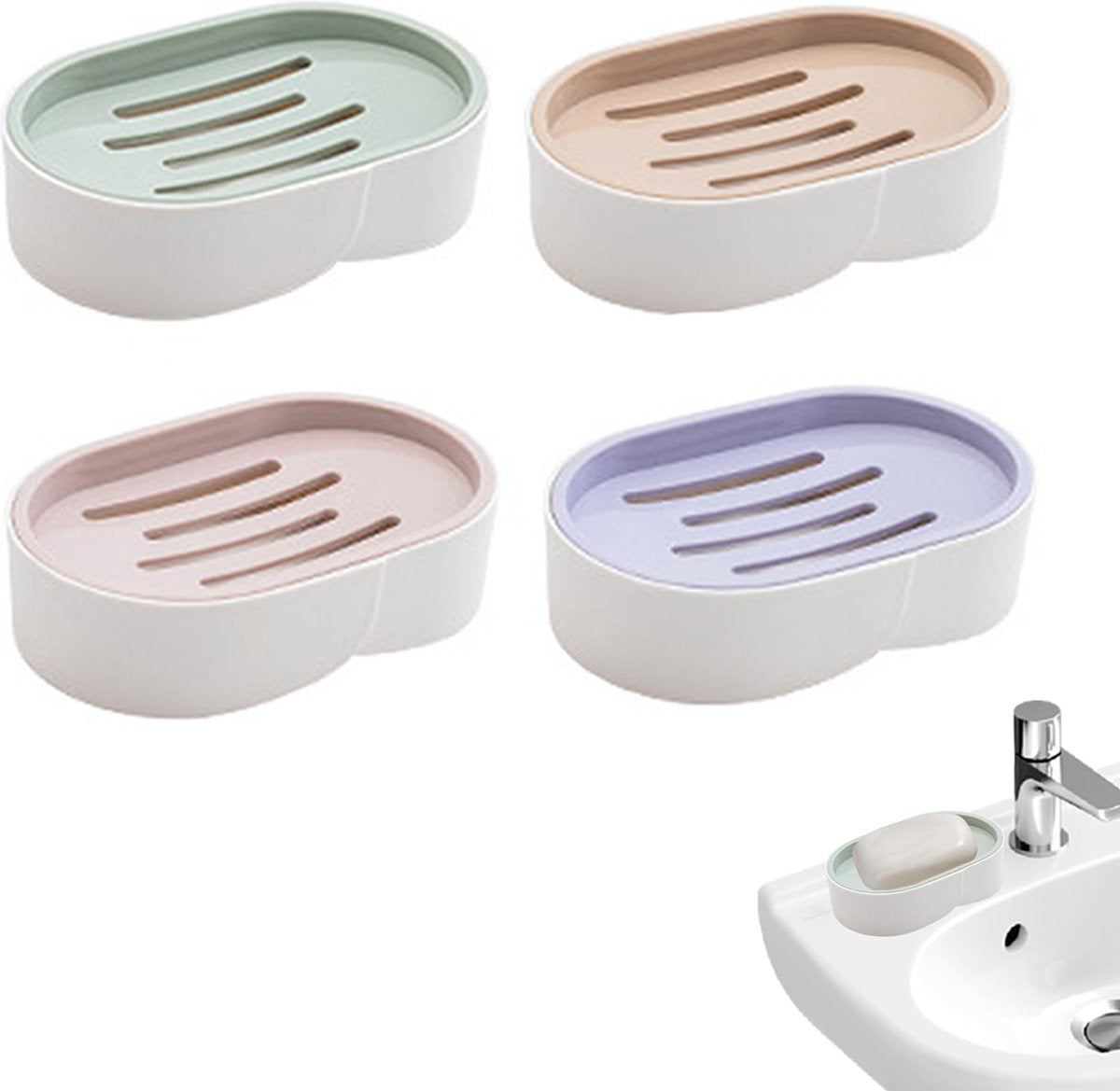 Soap Dish - 4 Pieces - Soap Holder With Drain And Lid - Soap Holders - Small Soap Dish - Hand Soap - Bathroom Accessories - Shower/Bathroom/Kitchen/Toilet/Travel - Travel Soap Box - Leakproof Soap Box - Plastic Soap Box - Soap Mat - Portable Bar Soap Case