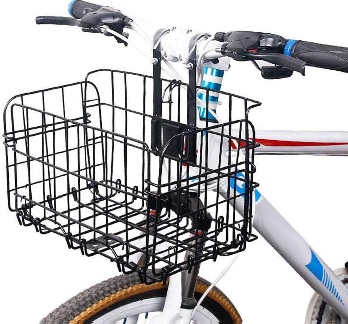 Bicycle Basket - Professional Front Bicycle Basket - Universal Handlebar Bicycle Basket - Small Bicycle Basket - Bicycle Crate - Fine Mesh Steel - with Handle and Hooks - Ideal for Bicycle / Scooter / Everyday Cyclists / Cycling Enthusiasts - Black