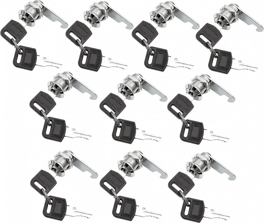 Tilt Lock - 10 Pieces - Locker Lock - Letterbox Lock - 16 mm - Includes 20 Keys - Furniture Lock - Drawer Lock - Small Lock with Keys - Sturdy Letterbox Lock - Protect Your Privacy - 10-Piece Value Set