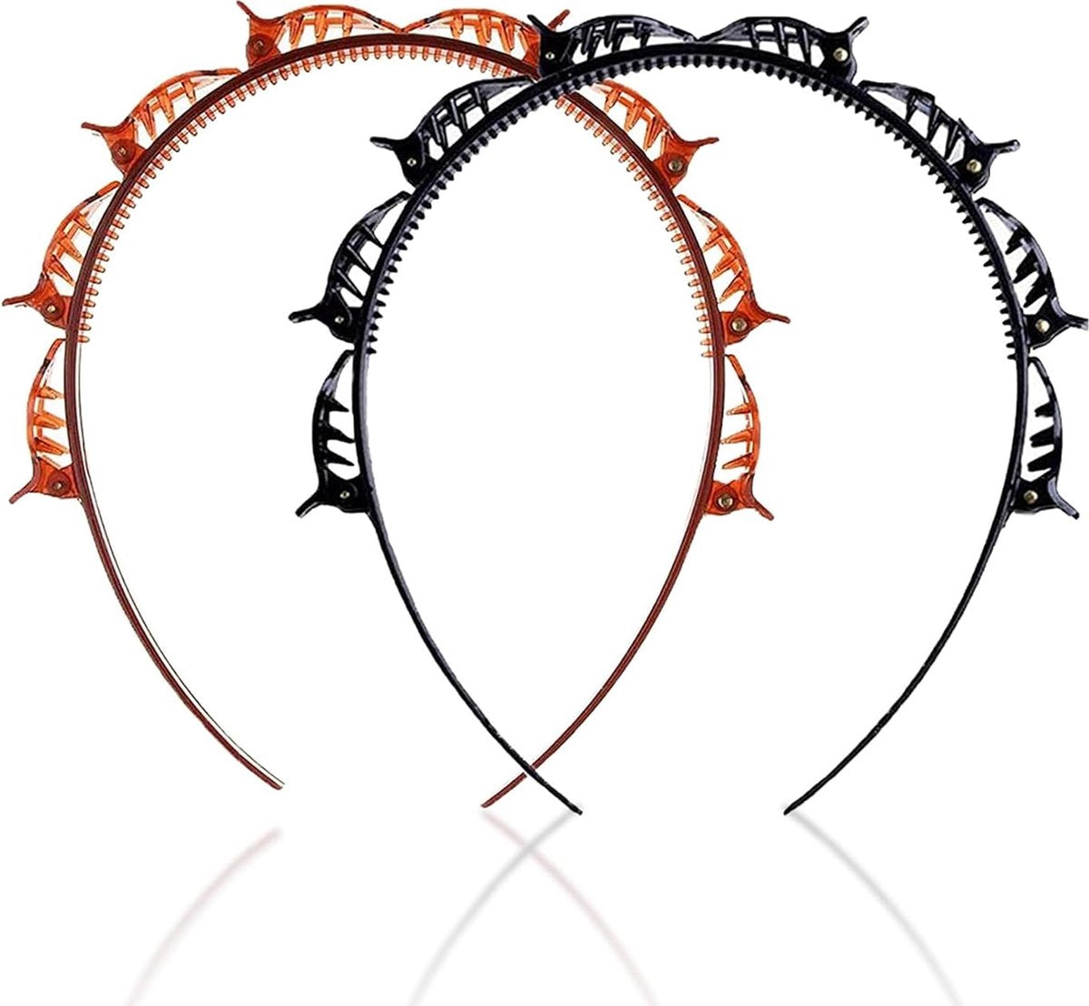 2-Piece Hairband with Clip - Tiara - Double-Layered Twist Braid Headband/Hairband/Tiara with Clips - Tiara with Hairpin - Hair Accessories - Elegant Headband for Women and Girls - Black / Brown