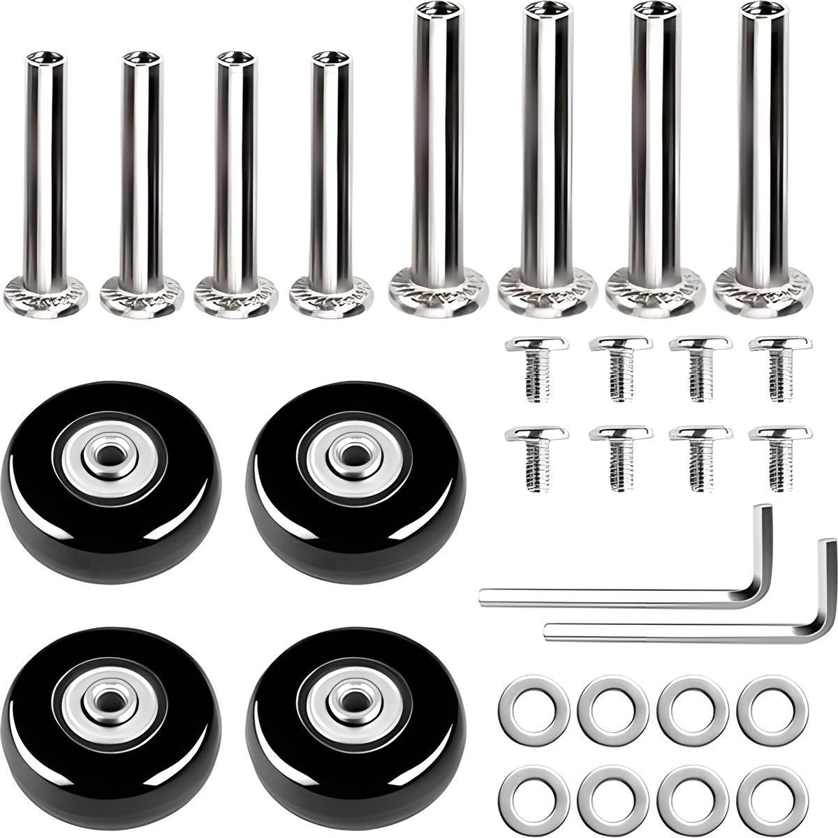4 Pieces Rubber Swivel Casters - 50x18cm - Suitcase Casters - Swivel Casters - Stick-on - Mute - With Ball Bearings - With Screws And Wrench - Suitcase Swivel Caster - Replacement Casters - Repair Kits - Luggage Case - High Quality