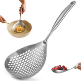 Skimmer - Stainless Steel - Deep-frying Spoon - Deep-frying Scoop - Food Sieve - Skimmer Spoon - Colander Spoon - Non-Stick - Hanging Handle - Dishwasher Safe - Draining Potatoes/Vegetables/Pasta - Sieve - Colander - Cooking Supplies - Kitchen Tools