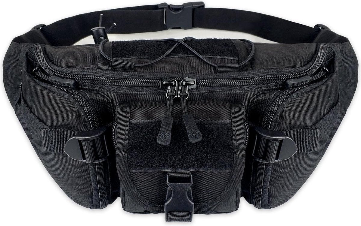Waist Bag - Nylon Waist Bag - Waterproof - Large Capacity - Crossbody Bag - Multifunctional Sling Bag - Outdoor Anti-Theft - For Sports / Hiking / Cycling / Travel / Fishing - Phone Pouch - Black - Durable - Multiple Compartments