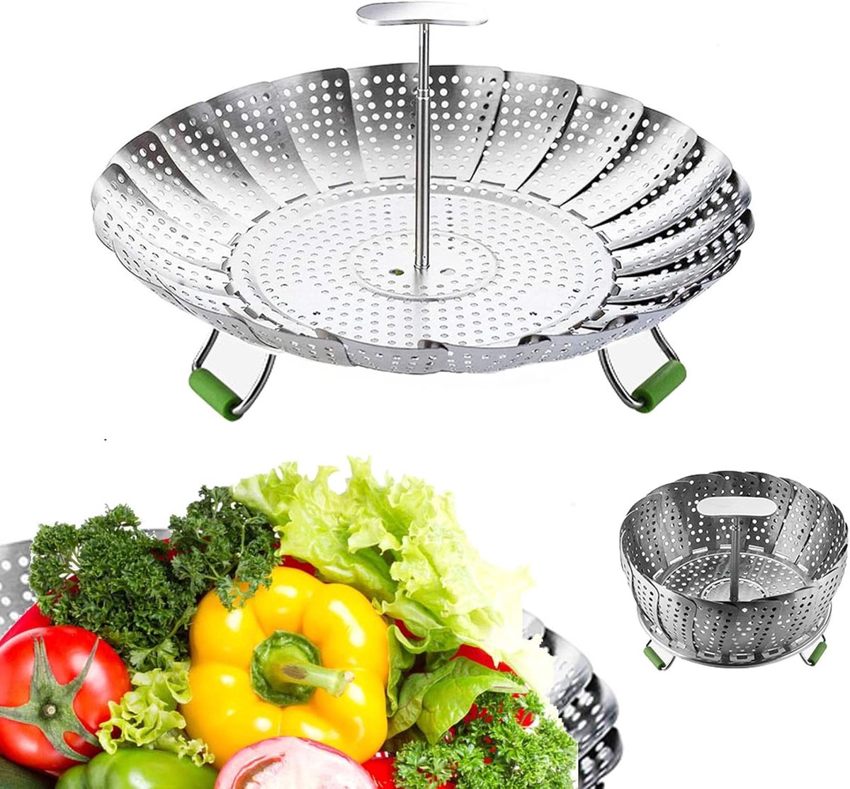 Stainless Steel Steaming Rack - Steamer Basket Pan - Steamer Basket for Vegetables - Vegetable Steamer - Adjustable - Steamer Insert - Steam Flower - Steamer Basket - Foldable Steamer Basket - Dishwasher Safe - Suitable for Vegetables - Suitable for pans 