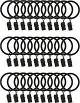 30 Pieces Curtain Rings with Clips - Curtain Rings - Thicker - 32mm - Stainless Steel - Shower Curtain Rings - Curtain Hooks - Curtain - Shower Curtain - Hooks - High Quality - Black - Value Pack