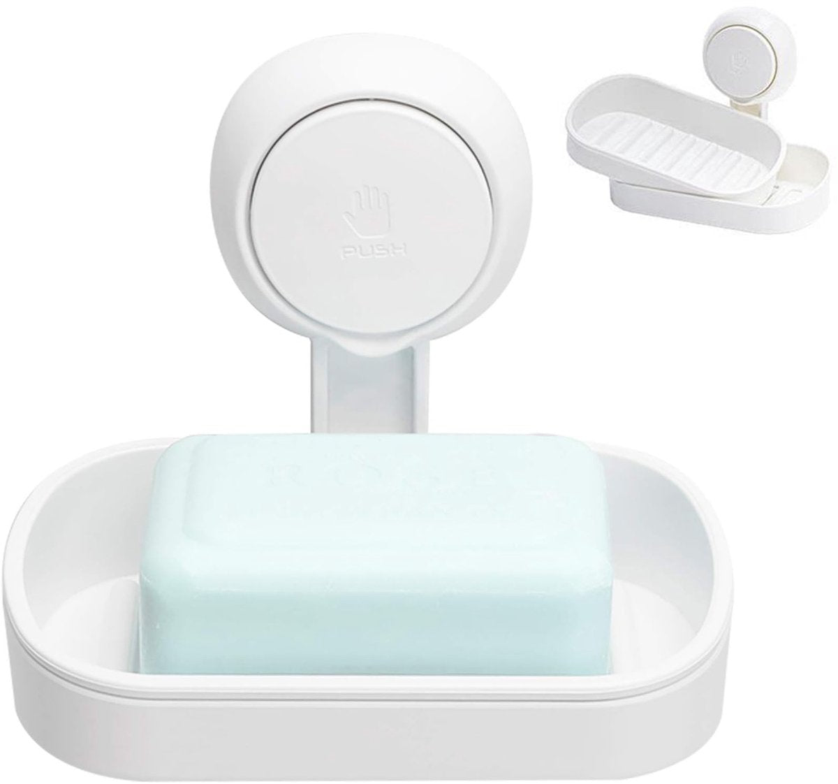 Soap Dish with Suction Cup - Soap Holder - Removable - Bathroom Accessories - 2 Layers - Hanging or Standing - Soap Dish - Soap Holders - Soap - Hanging Soap Holder Without Drilling - Small Soap Dish & Shampoo Bar Holder - Shower - Bathroom - Kitchen - Wh