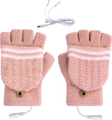 Heated Gloves - USB Heated Mittens - Heated Gloves - Electric Winter Gloves - Knitted Heated Gloves - Waterproof - Windproof - USB Rechargeable - Electrically Heated - One Size - Unisex - Winter Gift - Pink