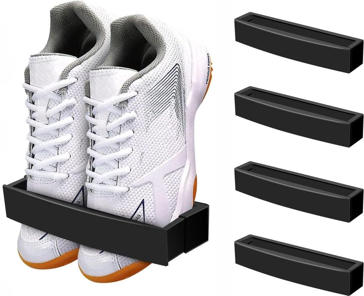 Hanging Shoe Rack for Door - Self-Adhesive Shoe Racks - 4 Pieces - Shoe Rack - Shoe Storage - Shoe Organizer - Shoe Storage System - Shoe Rack - Hanging Shoe Rack for Door - Adjustable Wall-Mounted Shoe Rack - Black - No Drilling Required