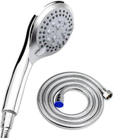 Water-Saving Shower Head - 5 Spray Settings - High Pressure - Hand Shower - Shower Set - With 1.5m Explosion-Proof Hose - Chrome - High Quality - Durable - Rain Shower - Silver - For Better Skin and Hair