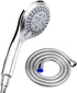 Water-Saving Shower Head - 5 Spray Settings - High Pressure - Hand Shower - Shower Set - With 1.5m Explosion-Proof Hose - Chrome - High Quality - Durable - Rain Shower - Silver - For Better Skin and Hair