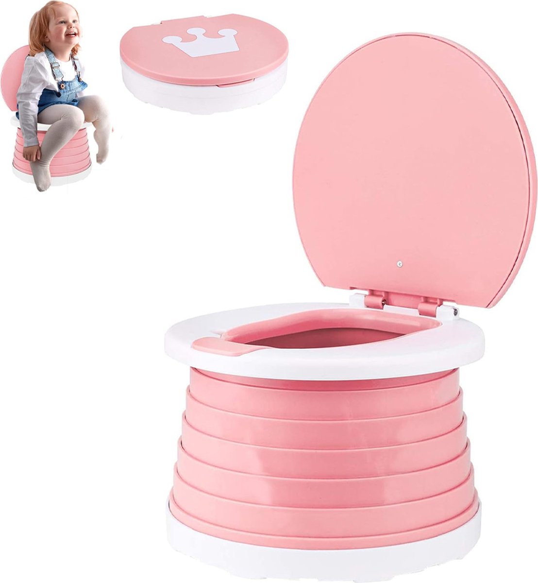 Potty - Child Potty - Toddler Potty - Potty with Lid - Toddler Potty with Lid - Trainer Toilet Seat - Potty for Children - Baby Toilet Seat - Children's Potty - Child-Friendly Design - For Boys and Girls - Portable - Foldable - Pink
