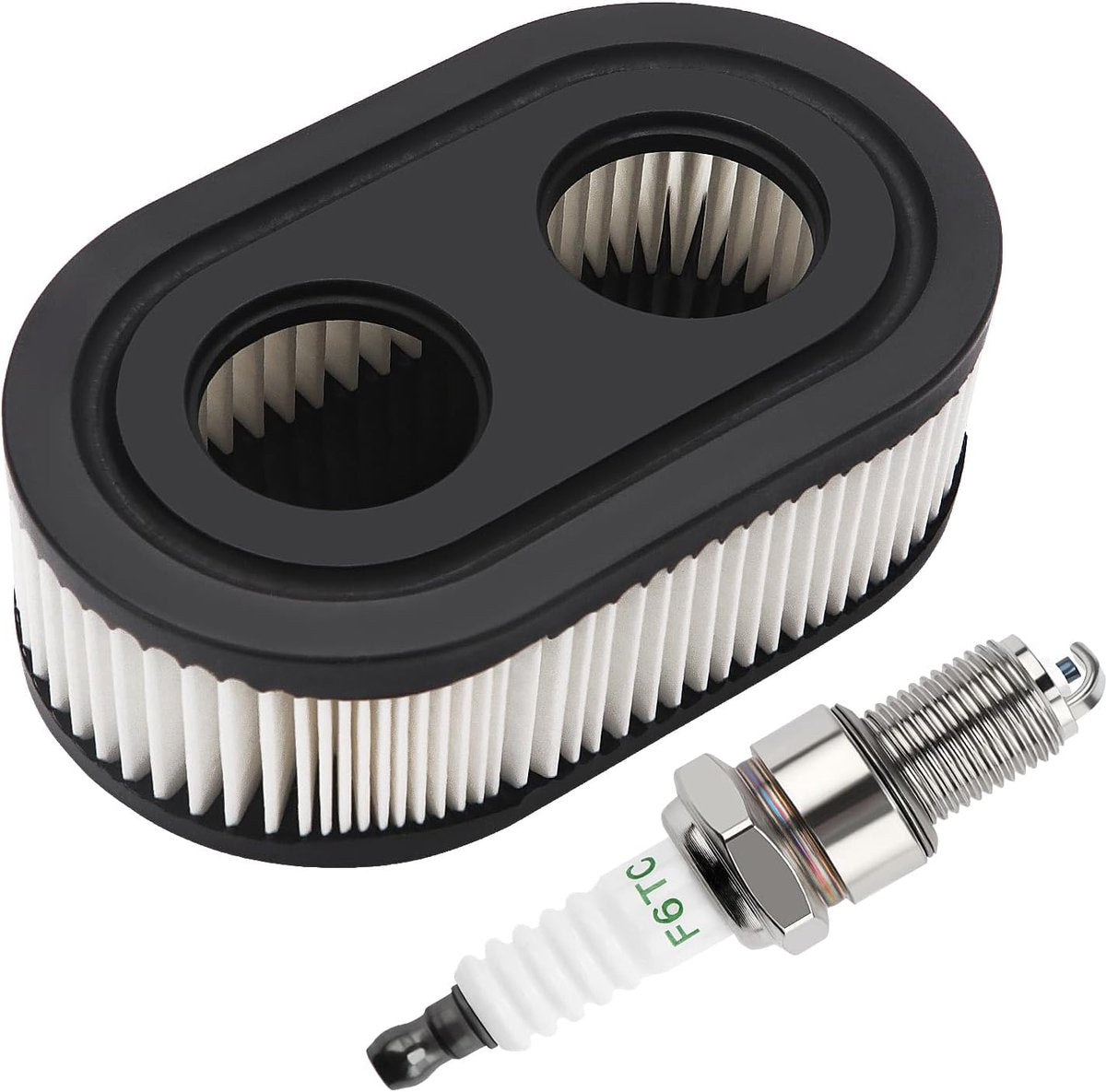 Lawn Mower Air Filter And 1x Spark Plug - Air Filter for Lawn Mowers - Air Filter Cleaner Cartridge - Air Filter Cartridge Replacement for 593260 Walk-Behind Mower, Compatible with Briggs & Stratton Engines 798452 - 593260/798452