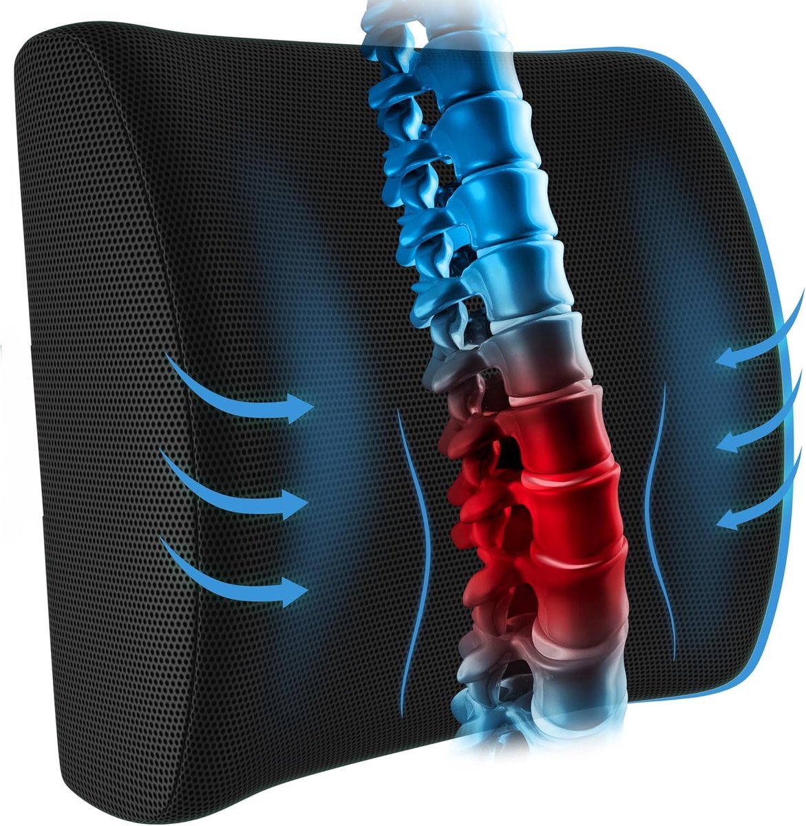 Ergonomic Lower Back Cushion - Memory Foam - Back Support - Lumbar Support - Relieve Fatigue - For Car, Office Chair, Sofa and Bed - Car Cushion - Working from Home - Black - Back Pain & Sitting Comfort