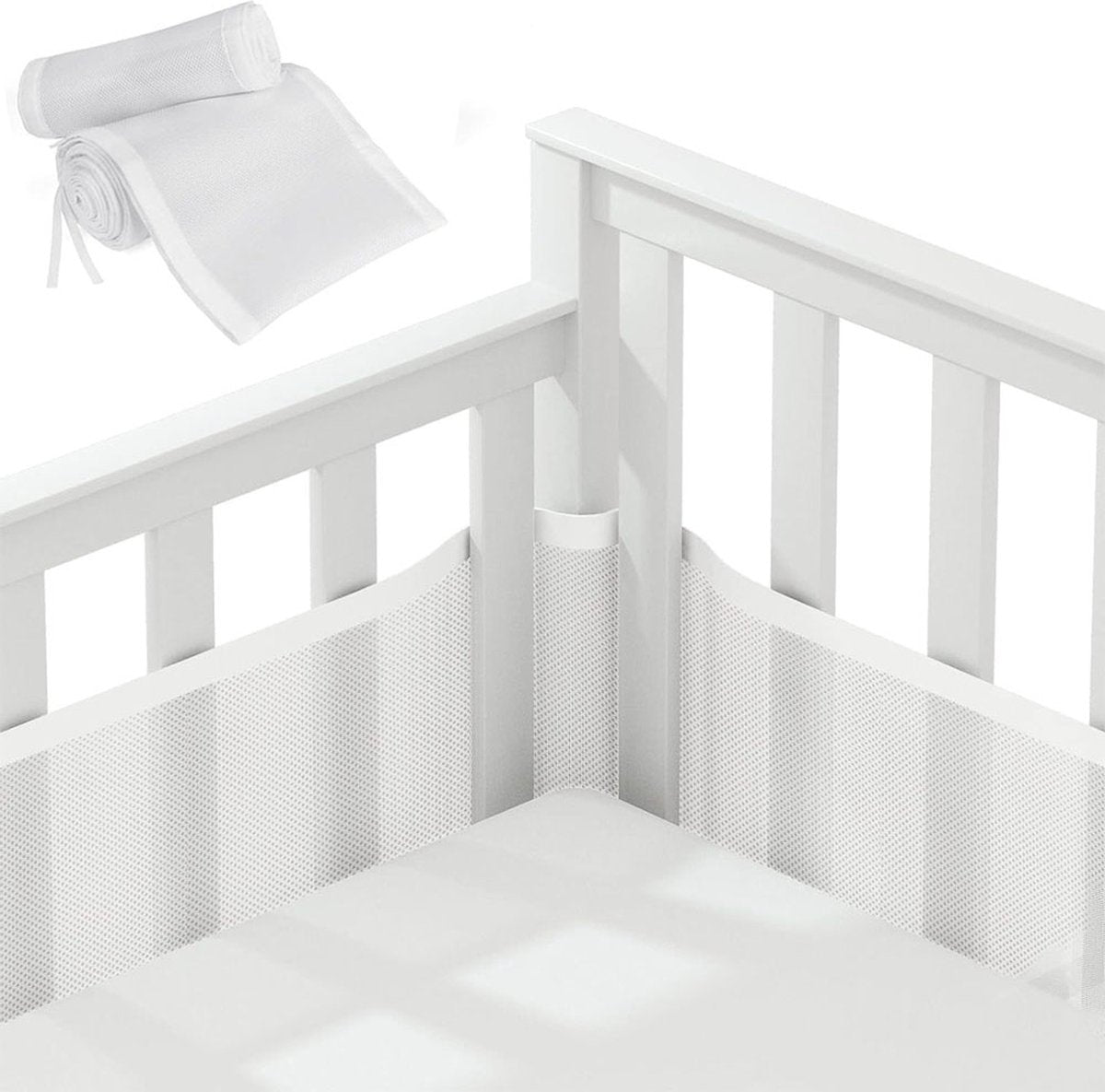 Baby Crib Bumper Set - Set of 2 - Bed Bumper - Bed Side Protectors - Anti-Bump Edge - Breathable Mesh - Baby Safety - Head Protector - Crib Bumper - 320x27cm & 150x27cm - White