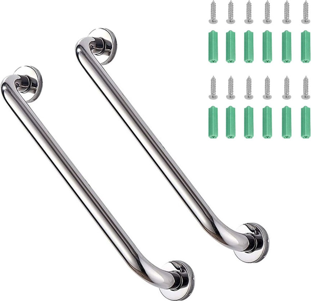 Wall Grab Bar - Extra Grip - 2 Pieces - 30 Cm - Stainless Steel - Handle / Wall Grab Bar for Bathroom / Shower / Toilet - Toilet Grab Bar - Bath Grab Bar - Shower Grab Bar - Non-Slip Grab Bar - Bathroom Handle - Safety Grip - High Load Capacity - Screws I