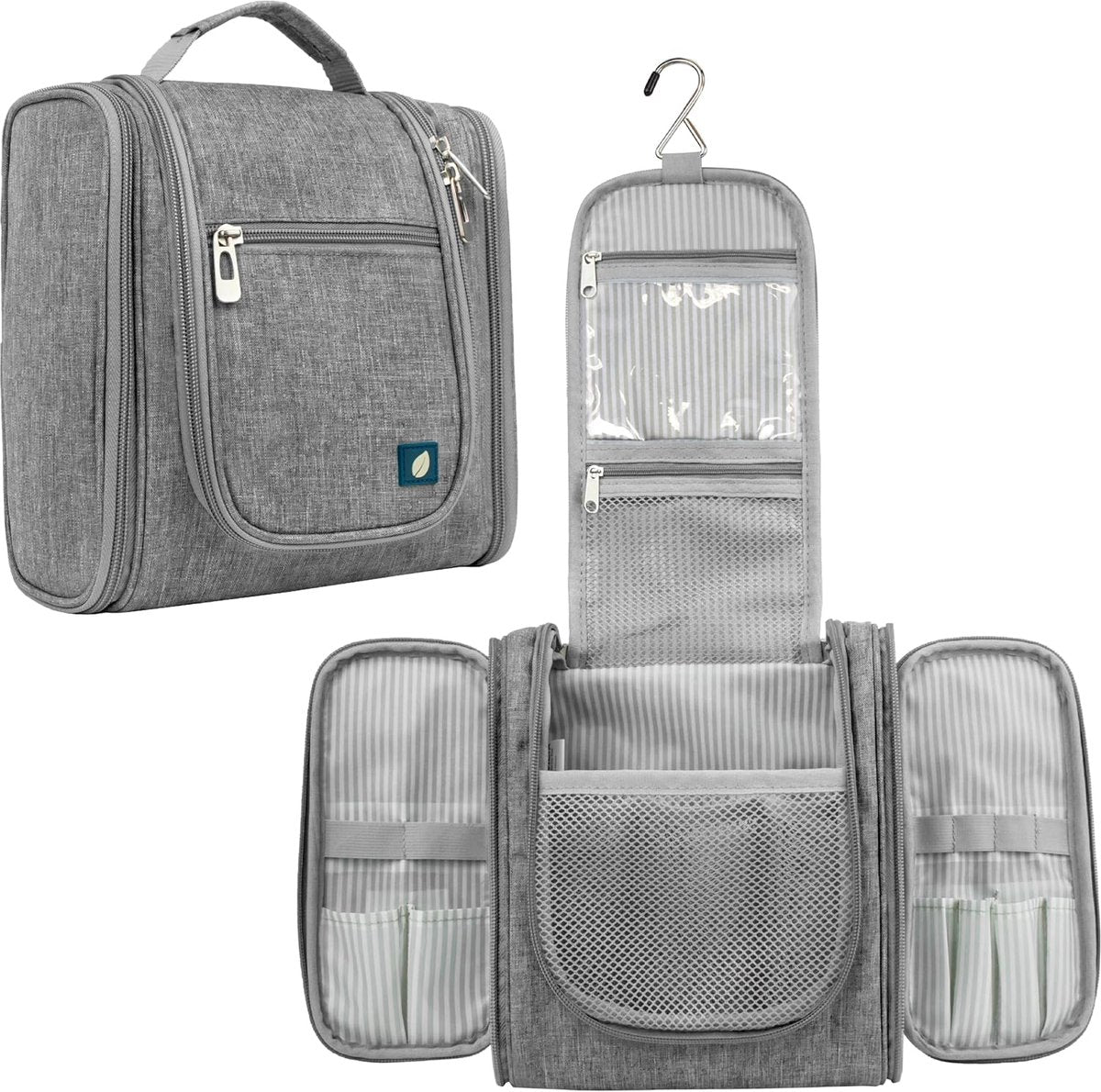 Toiletry Bag with Hook - For Women and Men - Hanging Toilet Travel Bag with Hook - Hanging - Travel & Camping Suitcase Accessories - Toiletry Bag for Women & Men - Makeup Bag with Mesh, Waterproof Pockets - Grey