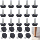 Adjustable Foot - 20 Pieces - Adjustable Feet with Felt Pads - Adjustable Foot M6 - 20mm Dia - Metal Adjustable Foot - 2.6 cm High - Furniture Coaster - Black / Silver - Plastic - Stainless Steel - Adjustable Feet - Felt Pads - Floor Protectors - Floor Gl